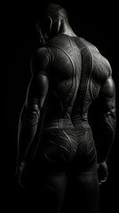 The silhouette of a toned athlete shows a harmonious blend of strength and aesthetics, with a focus on the muscular lines of his back.