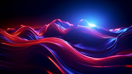 3D rendering of abstract wavy background with glowing particles in it