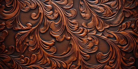 texture of leather with embossed floral patterns - obrazy, fototapety, plakaty