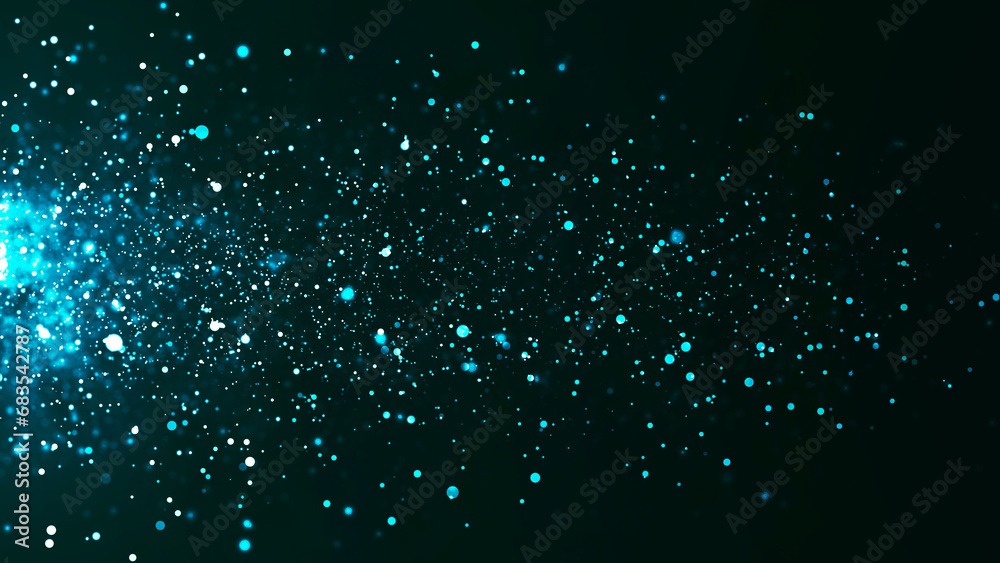 Wall mural colorful animation of bright particles flying horizontally. dynamic particles randomly float in slow