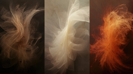 Colorful fog smokes abstract triple composition background