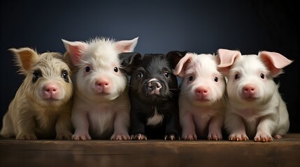 adorable piglets posing together on studio table