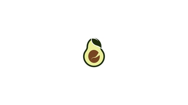 Animation of half cut avocado. Fresh ripe fruit. Source of healthy fats.