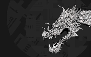 chinese dragon silver on black