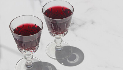 Two glass of port on a marble background