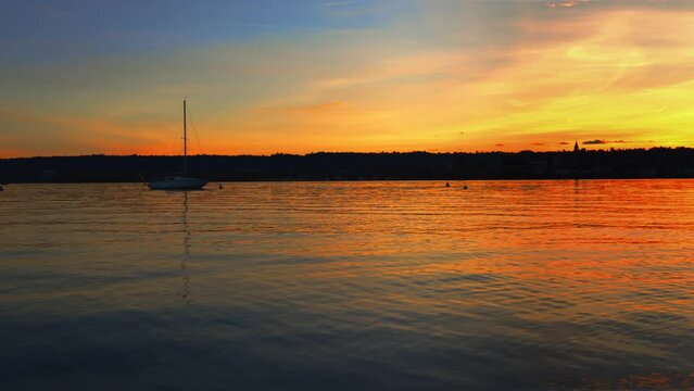  The port of Angera on Lake Maggiore at sunset.