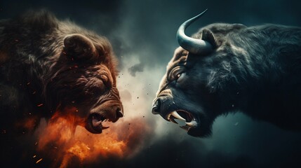 Bear and Bull Face-Off in Urban Financial Market Metaphor. Generative ai