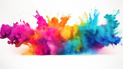 Paint Holi, colorful rainbow Holi paint splashes on isolated white background, explosion of colored powder. abstract background.