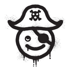 Smiling emoticon graffiti wearing a pirate hat with black spray paint
