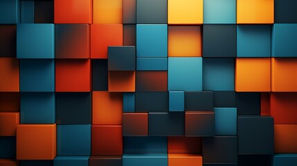 3d rendering of abstract geometric background with cubes in blue and orange colors