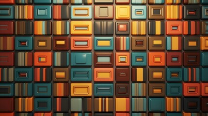 3d rendering of abstract geometric background with multicolored squares.