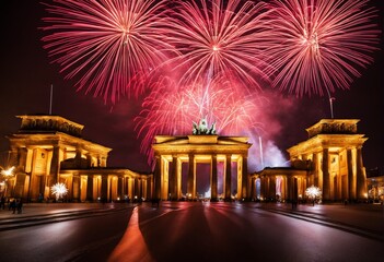 wonderful fireworks at the Brandenburg Gate (Brandenburger Tor) in Berlin, the capital of Germany