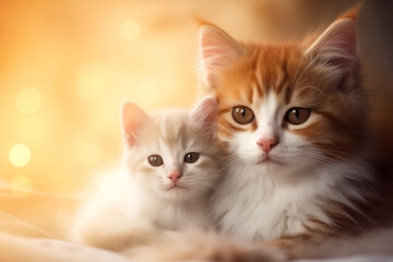 Obraz premium mother's day card with adorable red mother cat and her kitten.copy space banner