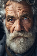 Portrait of an old wrinkled man with melancholic face