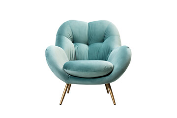 Modern turquoise lounge chair or armchair isolated on transparent background. PNG file. Generative...