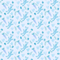 Watercolor Easter animals seamless carrot and rabbit pattern for wrapping paper and fabrics and linens