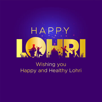 Happy lohri festival. Indian sikh family dancing arround bonfire background.