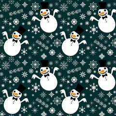 Cartoon winter ice seamless snowman and snowflakes pattern for Christmas packaging and new year