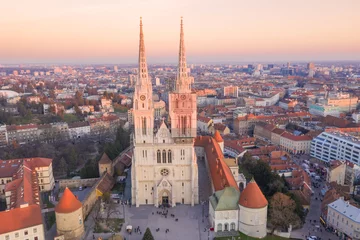 Gardinen Zagreb Old Town And Cathedral in Background. Sightseeing Place in Croatia. Beautiful Sunset Light. © Mindaugas Dulinskas