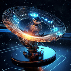 a large metal satellite dish mounted on the top of a metal mast