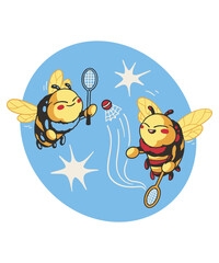 Cute Bees Playing Tennis