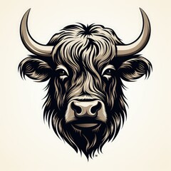 Majestic Head of a Yak in Black and White Illustration