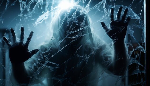 blur of murderer in house. halloween concept