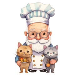 Cute Grandpa Chef Watercolor Clipart Illustration