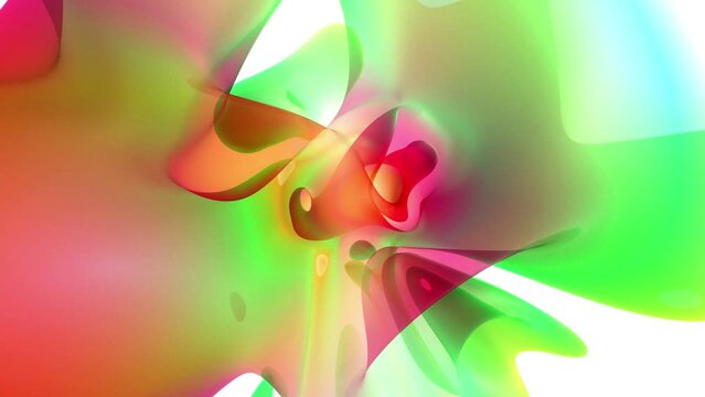 3d render video animation 3d background with part of surreal blossom flower in deformation process in curve wavy smooth and soft lines forms in blue red purple yellow green gradient color on white