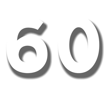 3D number 60 sixty white color sign symbol numbers for design elements isolated on transparent background