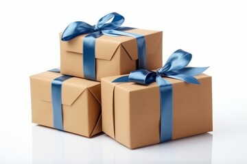 Obraz premium Unveiling Surprises: Captivating Blue Ribbon Wrapped Gift Box Awaits You Generative AI