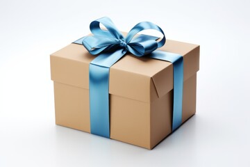 Obraz premium Unveiling Surprise: Exclusive Blue Ribbon-Wrapped Gift Box Awaits Generative AI