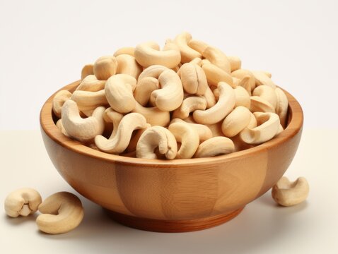 Discover the Health Benefits of Fresh Cashew Nuts in a Wooden Bowl Generative AI