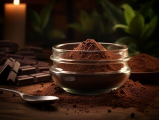 Indulge in Sweetness: Irresistible Chocolate Powder Preparation in a Stylish Glass! Generative AI