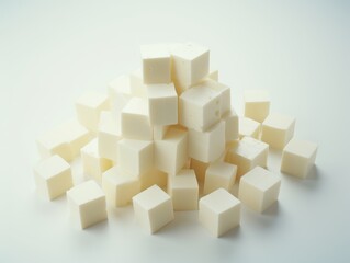 Artistic Still Life: Surreal Cubes of Tofu on a Pristine White Background Generative AI