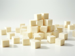 Obraz premium Masterpiece of Simplicity: Pristine Cubes of Tofu Set Against a Stark White Background Generative AI