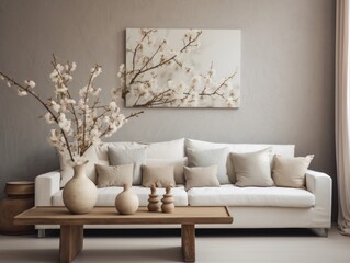 Fototapeta na wymiar Revitalize Your Space: Fresh Flower Accents for Empty Living Rooms Generative AI