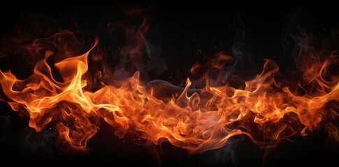 Obraz premium Unleashing the Fierce Power: Captivating Flames on Black Background Generative AI