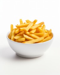 Unveiling the Art of Gourmet French Fries in a Sleek White Bowl: Taste Meets Elegance Generative AI