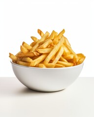 Exquisite French Fries: A Classic Comfort Food in Elegant White Setting! Generative AI