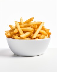 Indulge in the Ultimate Comfort Food: Crisp French Fries in a Pristine White Bowl Generative AI