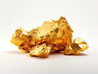 Unearth the Hidden Treasure: Dazzling Gold Nugget on Pristine White Backdrop! Generative AI