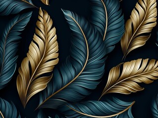 Stunning Gold Leaves Accenting Brilliant Blue: An Abstract Masterpiece Generative AI