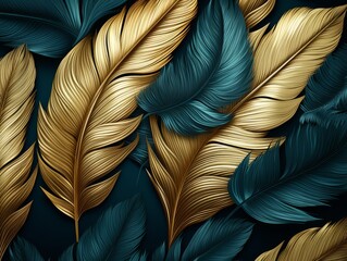 Mesmerizing Display of Golden Leaves Dancing on a Vibrant Blue Canvas Generative AI