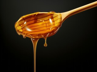 Sweet Symphony: A Visual Journey of Honey Dripping from a Wooden Spoon Generative AI