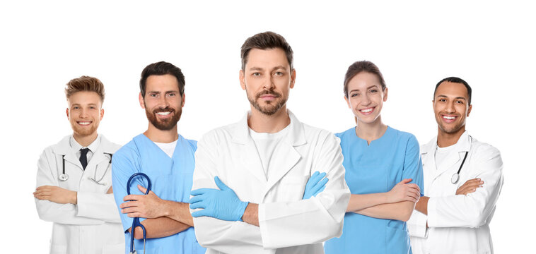 Medical nurses on white background, set of photos