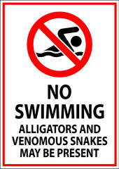 No Swimming Sign, Alligators And Venomous Snakes May Be Present