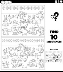 differences games with cartoon dogs as zodiac signs coloring page