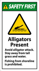 Alligator Warning Sign, Danger - Alligators Present, Avoid Alligator Attack, Stay Away, Fishing From Shoreline is Prohibited