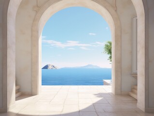 Obraz premium Exploring Hidden Treasures: An Enigmatic Doorway Beyond the Sea - An Artistic Masterpiece Generative AI